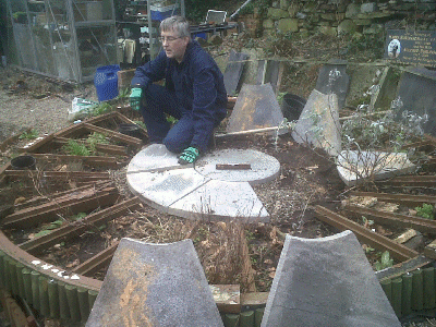 Paul sets to work levelling the centre stones.